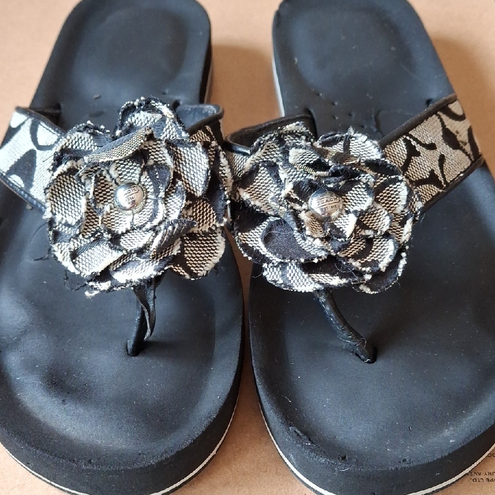 Coach Black and Silver Flats with Metallic Embellishment
